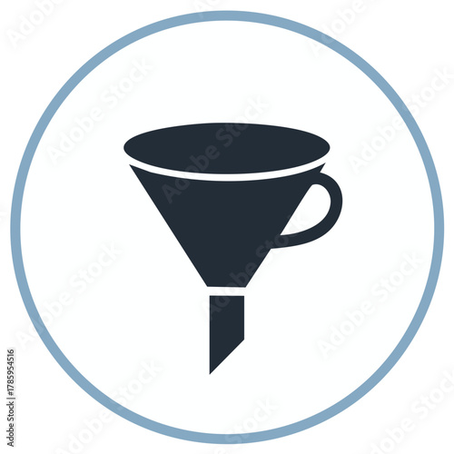 Icon of a funnel enclosed in a circular frame for filtering and processing.