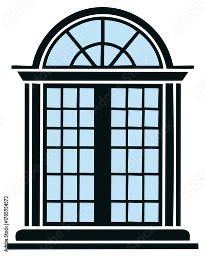 Elegant arched window with grid panes and transom illustration classic architectural design