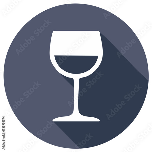 Wine glass icon in a circular design with long shadow.