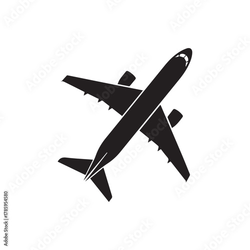Airplane silhouette isolated on white background, a symbol of travel and flight
