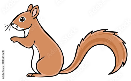 Cute Cartoon Squirrel Illustration with a Bushy Tail and Alert Expression