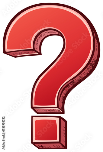 Red question mark illustration, symbol of query, asking and knowledge