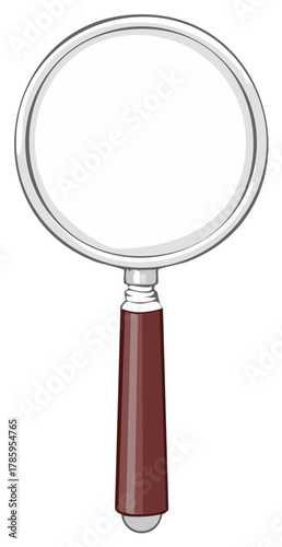 Magnifying glass with brown handle and silver rim illustration
