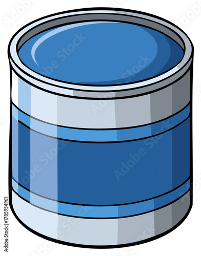 A cartoon illustration of an open can filled with blue paint for home improvement