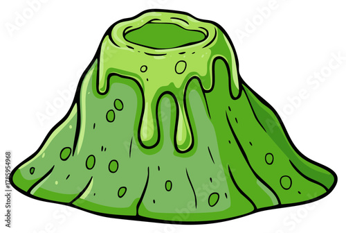 Cartoon Green Slime Volcano Erupting Goo