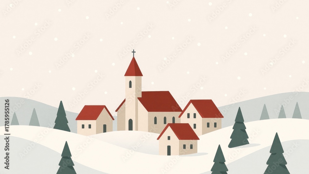Naklejka premium Winter village with snowy landscape wallpaper for desktop
