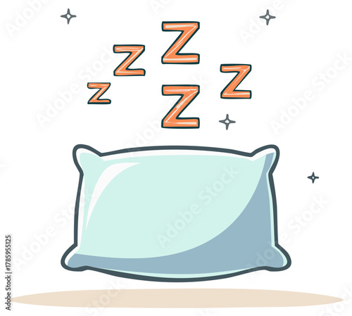 Soft cartoon pillow with floating Zs symbolizing peaceful sleep and comfortable rest