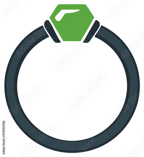 Stylized Ring with Emerald Cut Green Gemstone, Modern Design