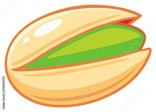 Depiction of a Split Open Pistachio Nut with a Green Seed Inside Detailed Food Icon
