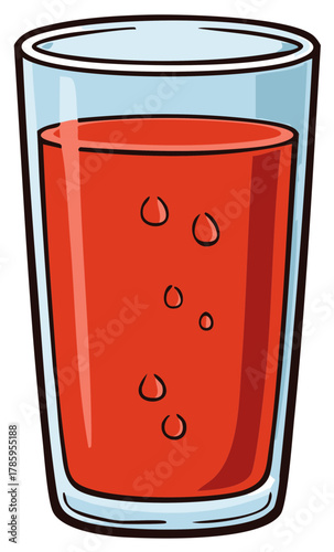 Cartoon glass filled with red beverage and bubbles