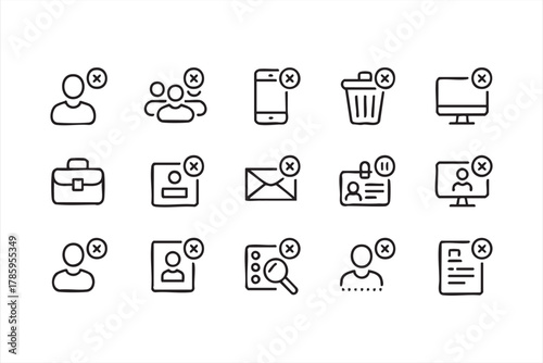 Simple outline account cancel icons for apps and web interfaces