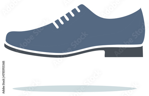 Blue-gray men's formal shoe with white laces, sleek minimalist vector illustration