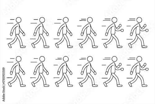 Black and white stick figure movement storyboard for motion design and animation