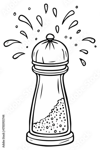 Outline salt shaker with condiment granules and dispensing effect illustration