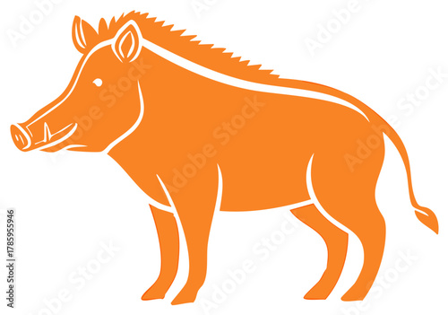 Orange Boar Silhouette - Wild Animal Illustration, Wildlife Art