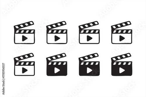 Vector film clapper icons for movie editing, streaming, and content creation