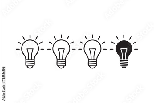 Lightbulb icon set for business creativity, brainstorming, and energy concept
