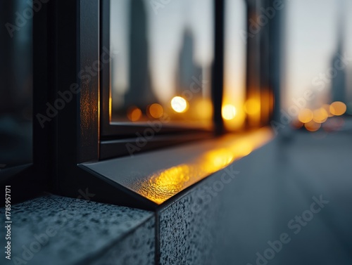 Cityscape reflected in slee...
