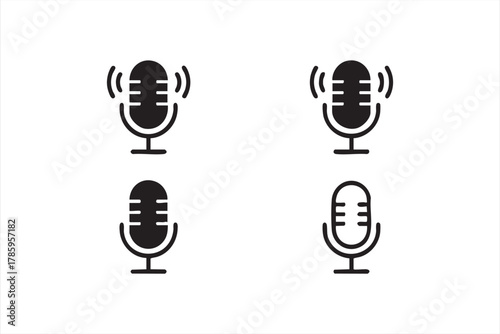 Minimalist black and white mic symbols for recording and broadcasting concept