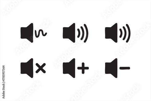 Volume adjustment vector icons for sound, playback, and music applications