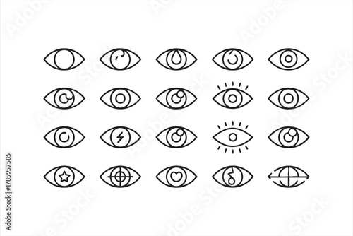 Collection of eye line art icons for mindfulness, insight, and perception themes