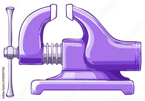 Violet Bench Vise Illustration for Workshop Metalworking Tool Design Element