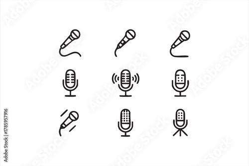 Podcast and radio microphone icons for communication and studio use