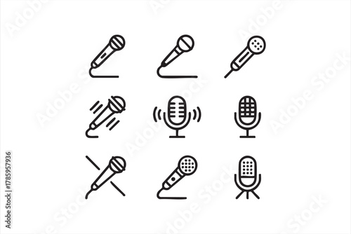 Black and white vector microphones for media, sound, and creative design