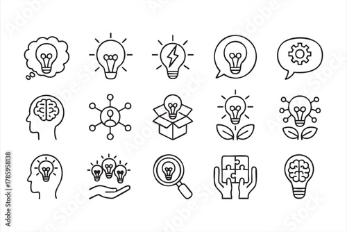 Innovation and problem-solving icon set for business and idea generation design