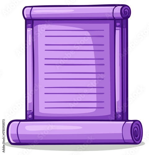 Purple Scroll With Horizontal Lines of Text and Rolled Edges