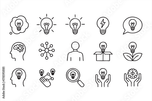 Vector illustration of creativity and imagination with brain and lightbulb symbols