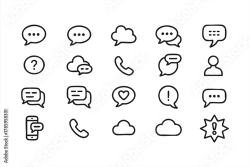 Chat and message vector icons set with speech bubbles for communication design