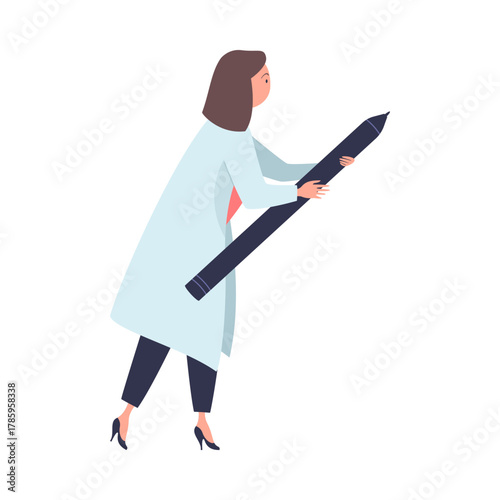 Woman Doctor Character as Professional Hospital Worker Write Something Vector Illustration