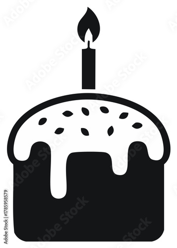 Festive sweet cake or traditional bread with dripping icing, sprinkles, and a lit candle icon