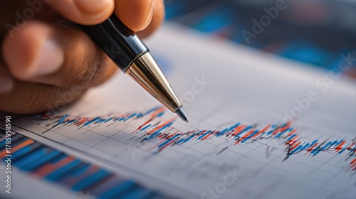 Stock market analysis, business, finance and investment. Finance analyst analyzing stock market trading graph, economic growth chart, planning and strategy, business investment with financial report.