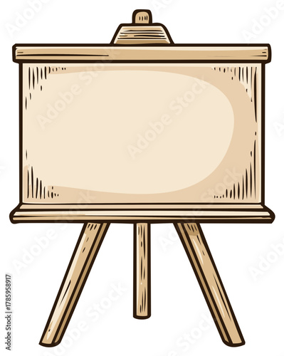 Hand drawn art easel on a tripod stand, vintage blank board for messages