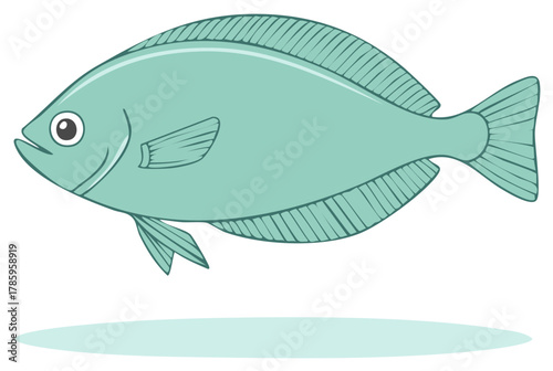 Illustration of a Sea Green Colored Flounder Swimming Underwater in the Ocean