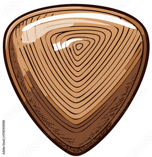 Guitar Pick Illustration with Glossy Finish and Wood Texture Design Element