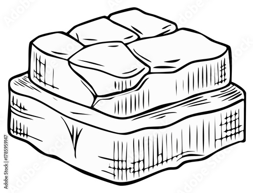 Hand-Drawn Iceberg Graphic with Floating Glacier Chunks in Black and White, Illustrative Nautical Climate Concept