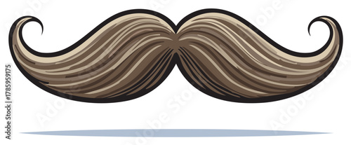 Vector illustration of a vintage style brown handlebar mustache with curled ends