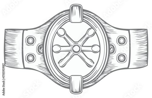 Vintage Style Wristwatch Illustration with Ornate Leather Band and Classic Design