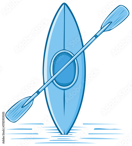 Kayak with paddle floats on water surface cartoon recreation equipment summer sport leisure