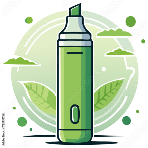 Green Highlighter Marker with Organic Leaf Design Elements