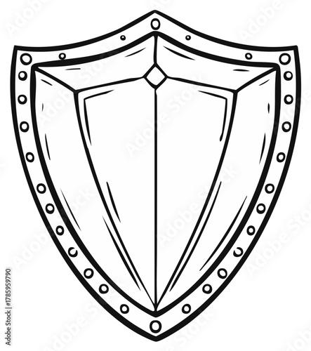 Doodle Style Shield Illustration; Fantasy Knight Armor, Protection Symbol, Defence