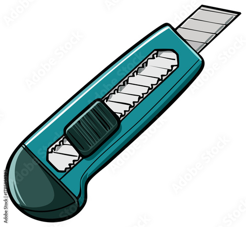 Sharp Turquoise Utility Knife with Retractable Blade and Sliding Mechanism