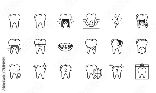 Dental health and care line icons set