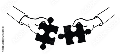 Teamwork concept, business, collaboration. jigsaw puzzle pieces connection. Puzzle pieces icon or pictogram. Two hands trying to connect couple puzzle piece.Business team efficient work on innovative