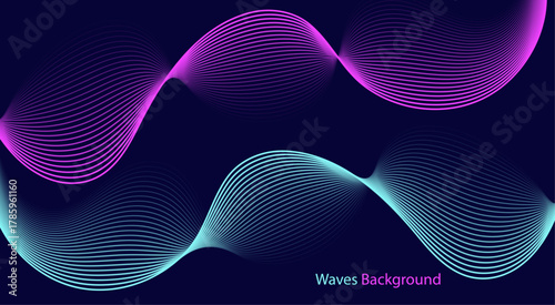 futuristic gradient wave lines background, glowing abstract fluid motion design, colorful neon flowing shape pattern on dark background