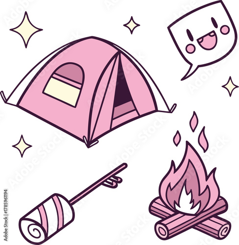 White background vector illustration set of a cartoon tourist tent symbol for summer camping and nature travel in the mountains