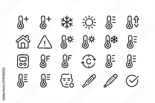 Vector weather and temperature icons for heat, cold, and energy design